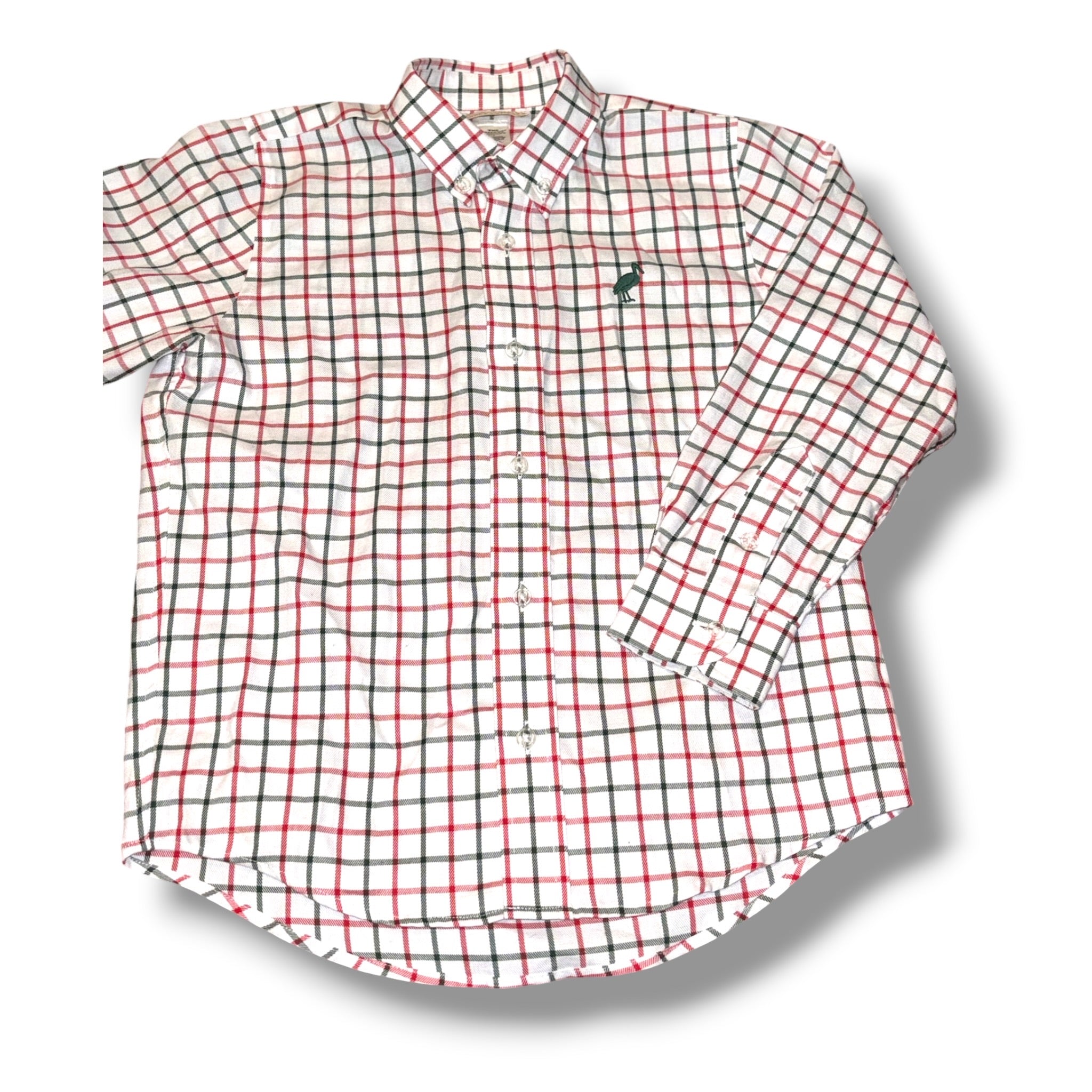 Size 6 Boys TBBC White Red/green plaid button-up shirt