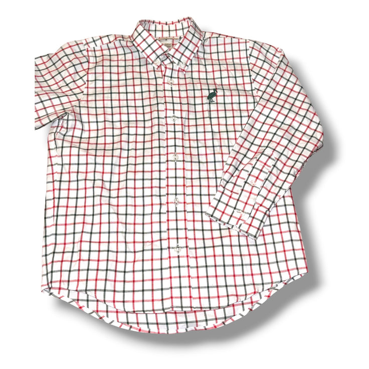 Size 6 Boys TBBC White Red/green plaid button-up shirt