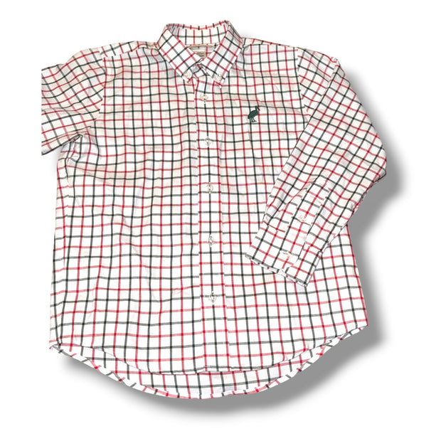 Size 6 Boys TBBC White Red/green plaid button-up shirt