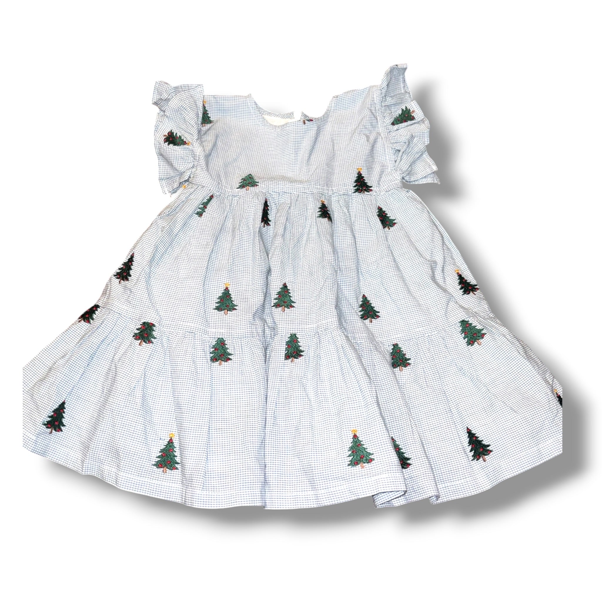 Size 12-18 month Girls Pink Chicken Green Green/white check dress w/ Christmas trees