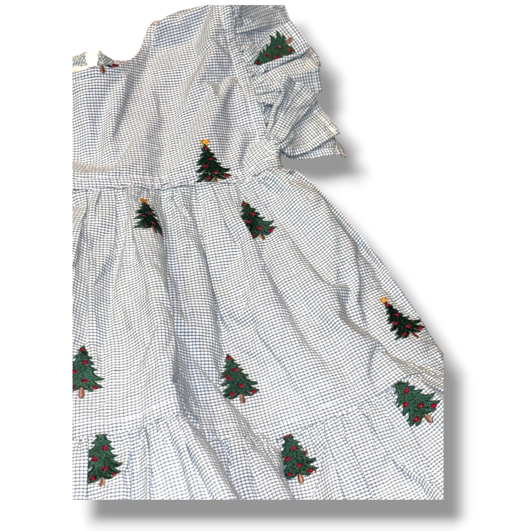 Size 12-18 month Girls Pink Chicken Green Green/white check dress w/ Christmas trees