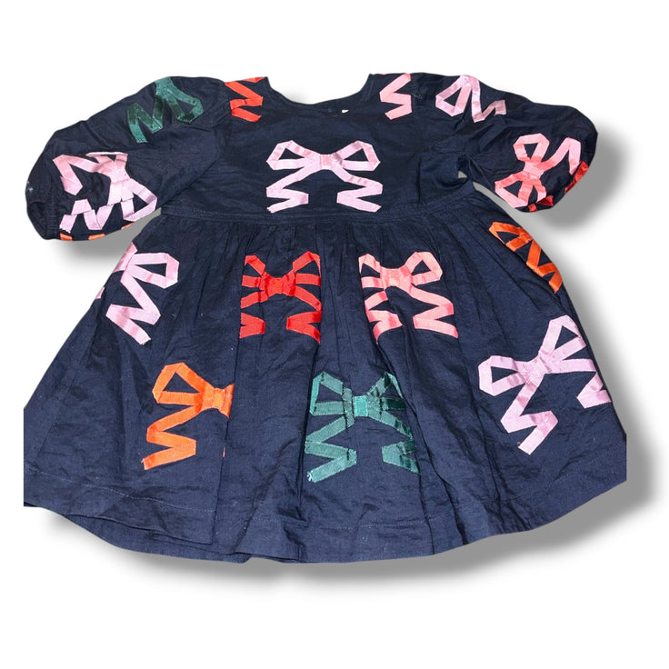 Size 12-18 month Girlss Pink Chicken Navy Dress w/ grosgrain bows