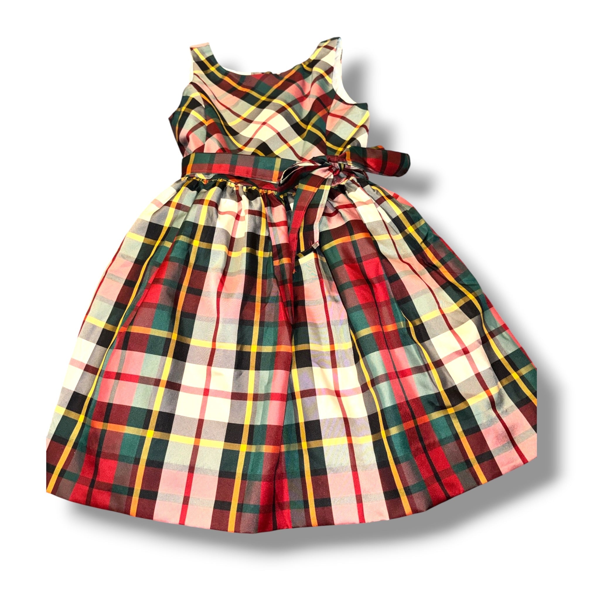 Size 3 Girls Ralph Lauren Red w/ black, green, yellow plaid taffeta dress NWT