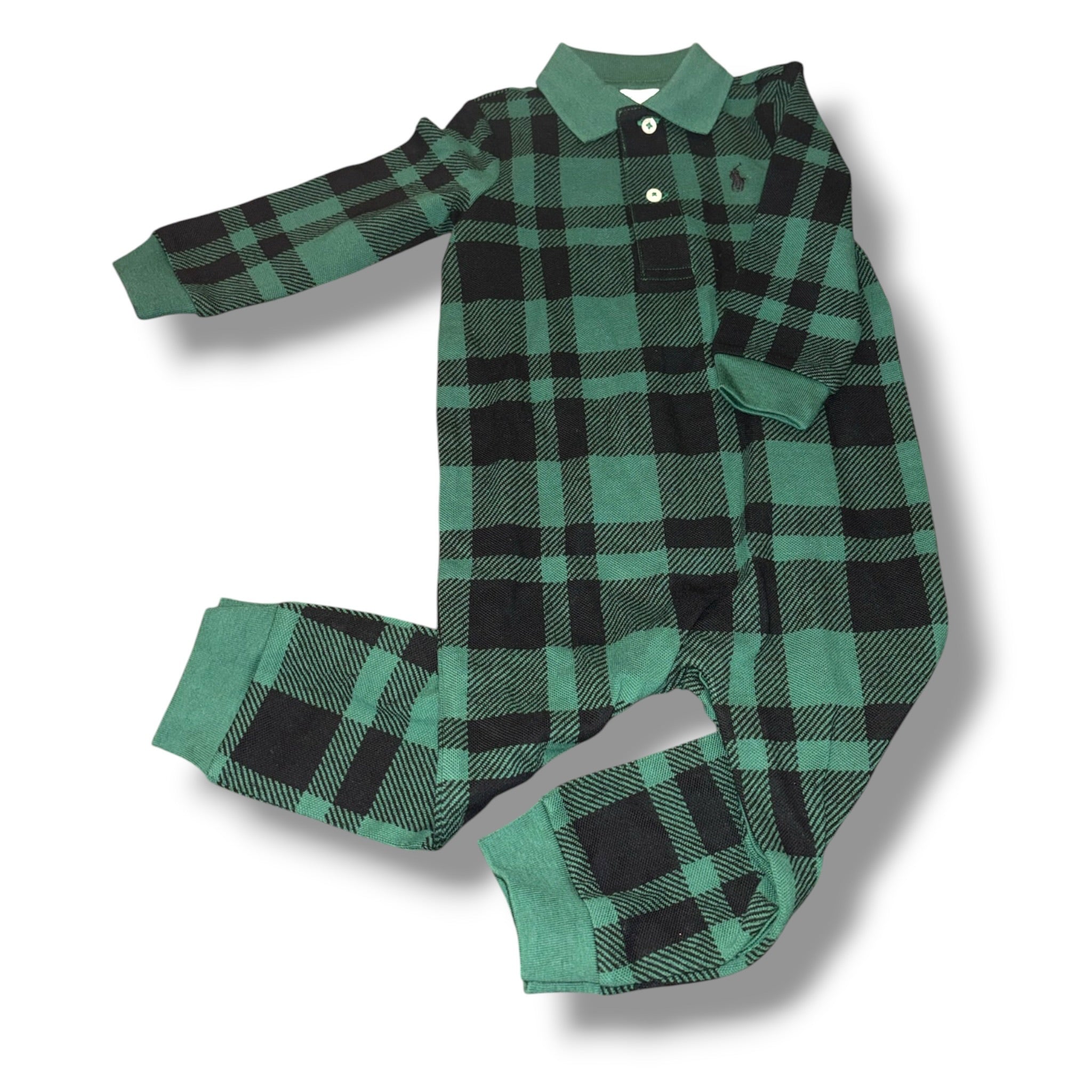 Size 12 month Boys Ralph Lauren Green w/ black plaid long-all NWT