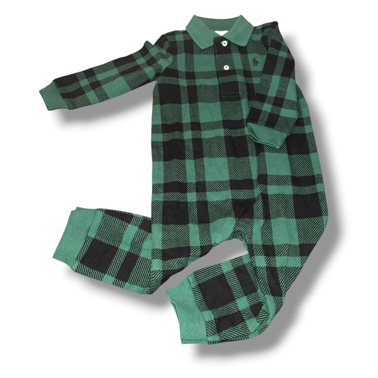 Size 12 month Boys Ralph Lauren Green w/ black plaid long-all NWT