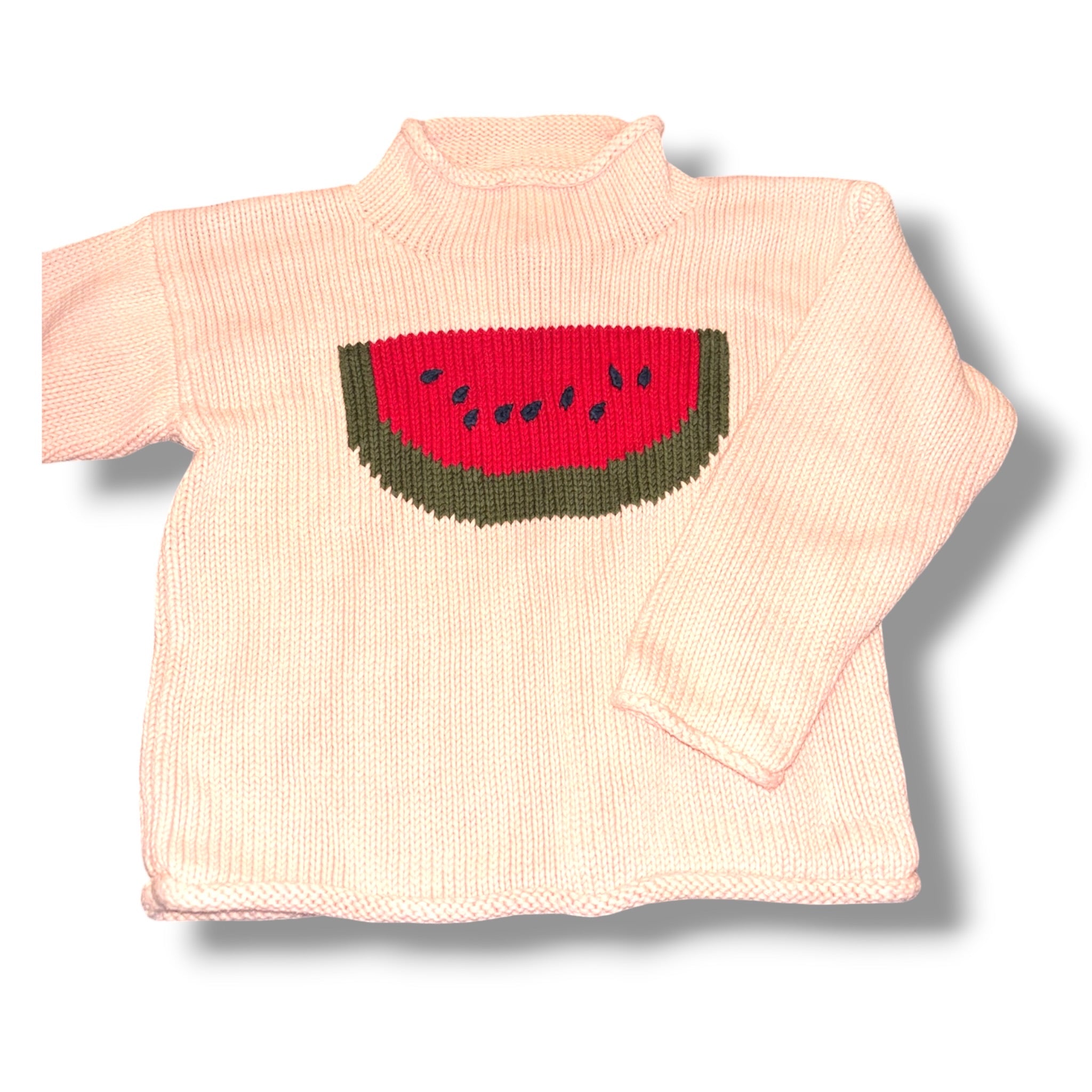 Size 6 Girls Coop Pink Roll-neck sweater w/ watermelon