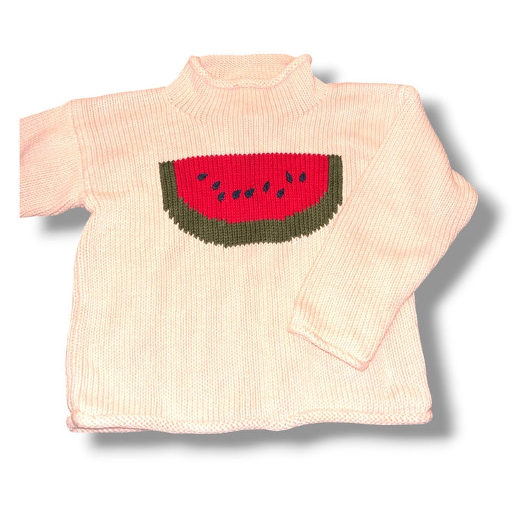 Size 6 Girls Coop Pink Roll-neck sweater w/ watermelon