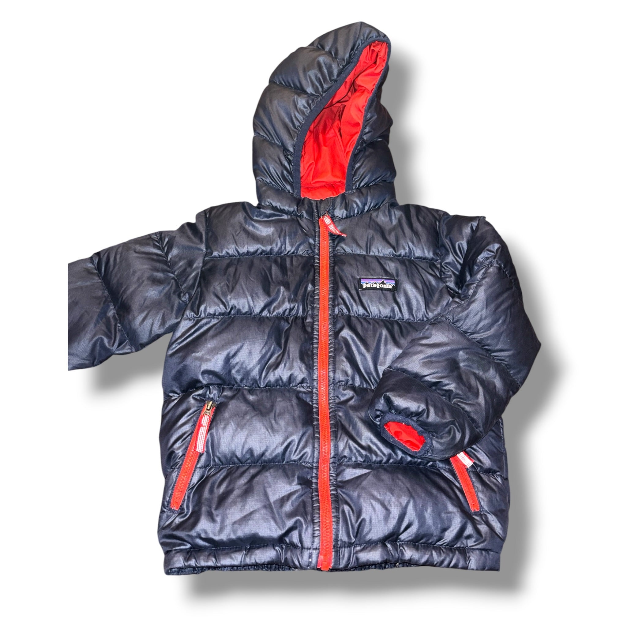 Size 4 Boys Patagonia Navy Hooded puffer coat w/ red lining