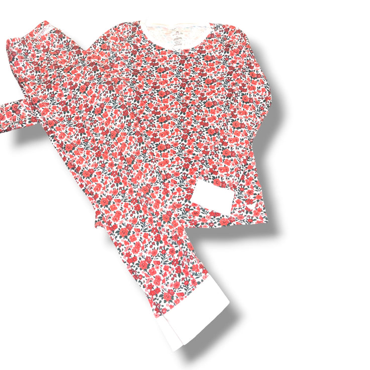 Size 7 Girls Petite Plume White White pajamas w/ red/pink flowers