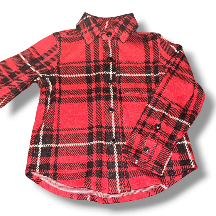 Size 2 Boys Faherty Red Red/black plaid flannel shirt NWT