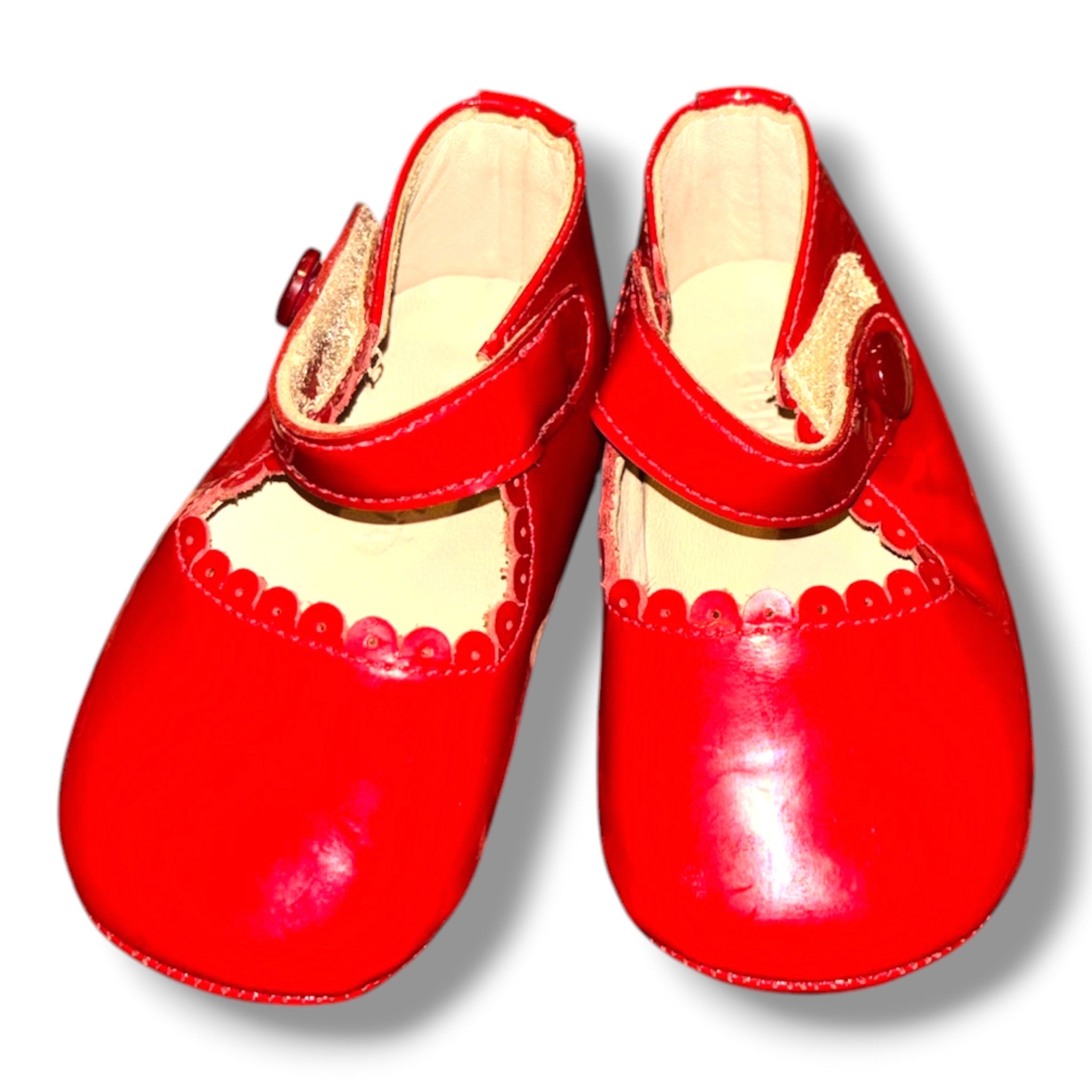 Size 2 Girls Elephantito Red Patent leather MaryJanes w/ scalloped edge