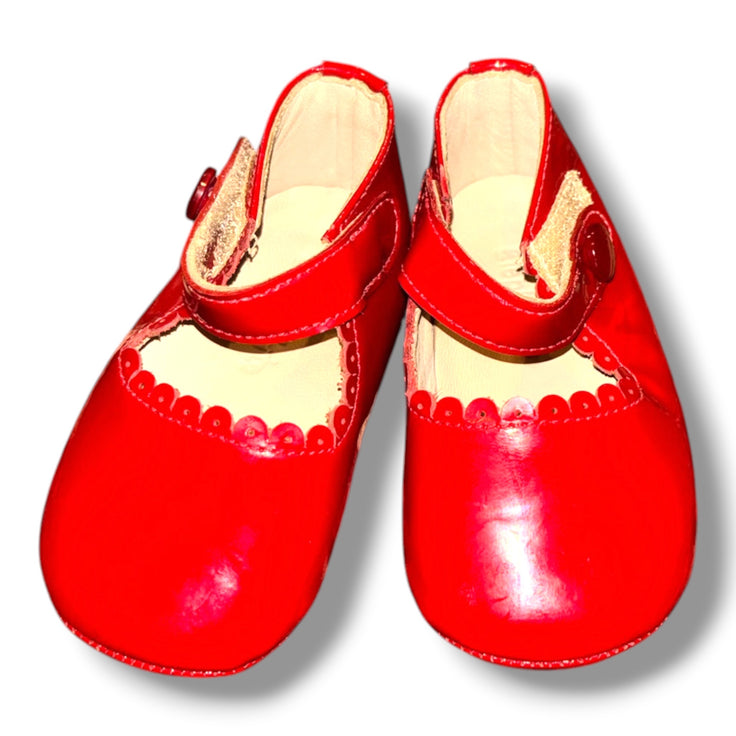Size 2 Girls Elephantito Red Patent leather MaryJanes w/ scalloped edge
