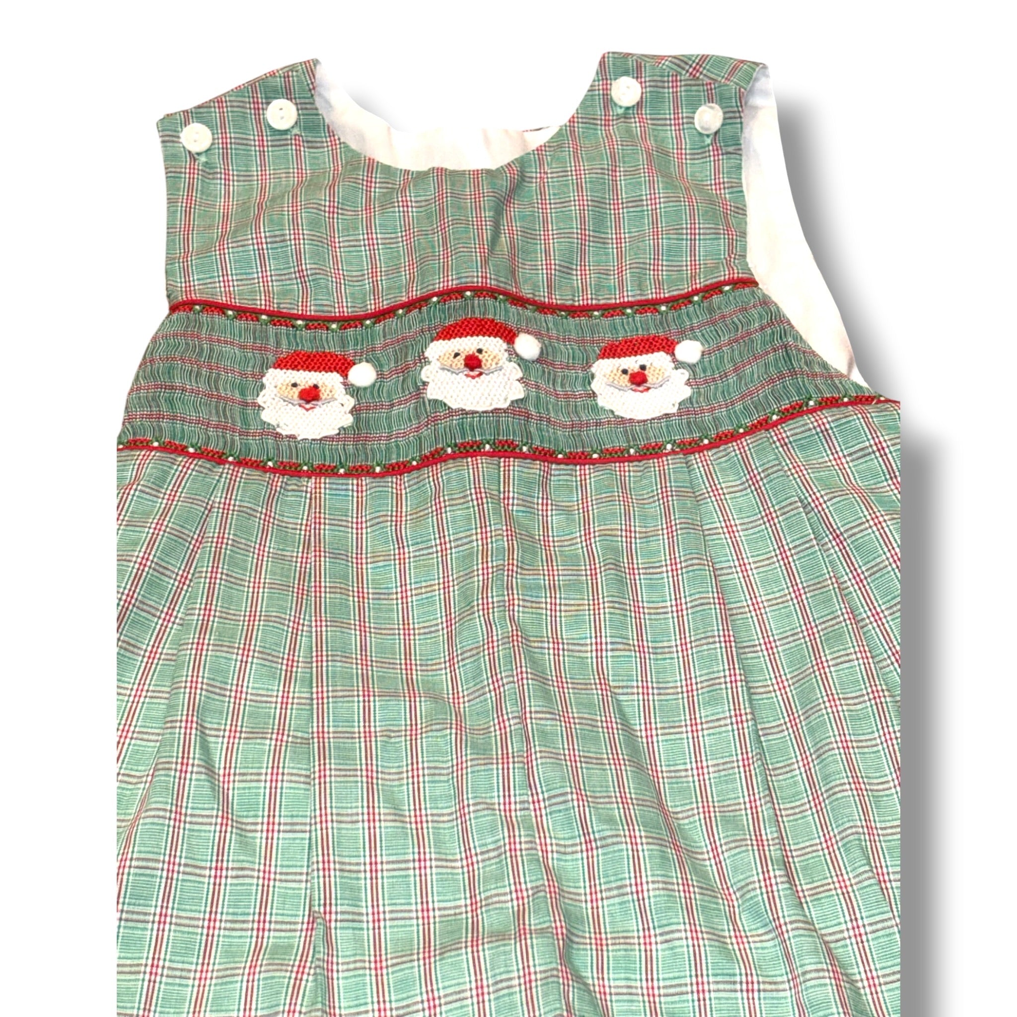 Size 24 month Boys Anavini Green Green/red plaid overalls smocked Santas