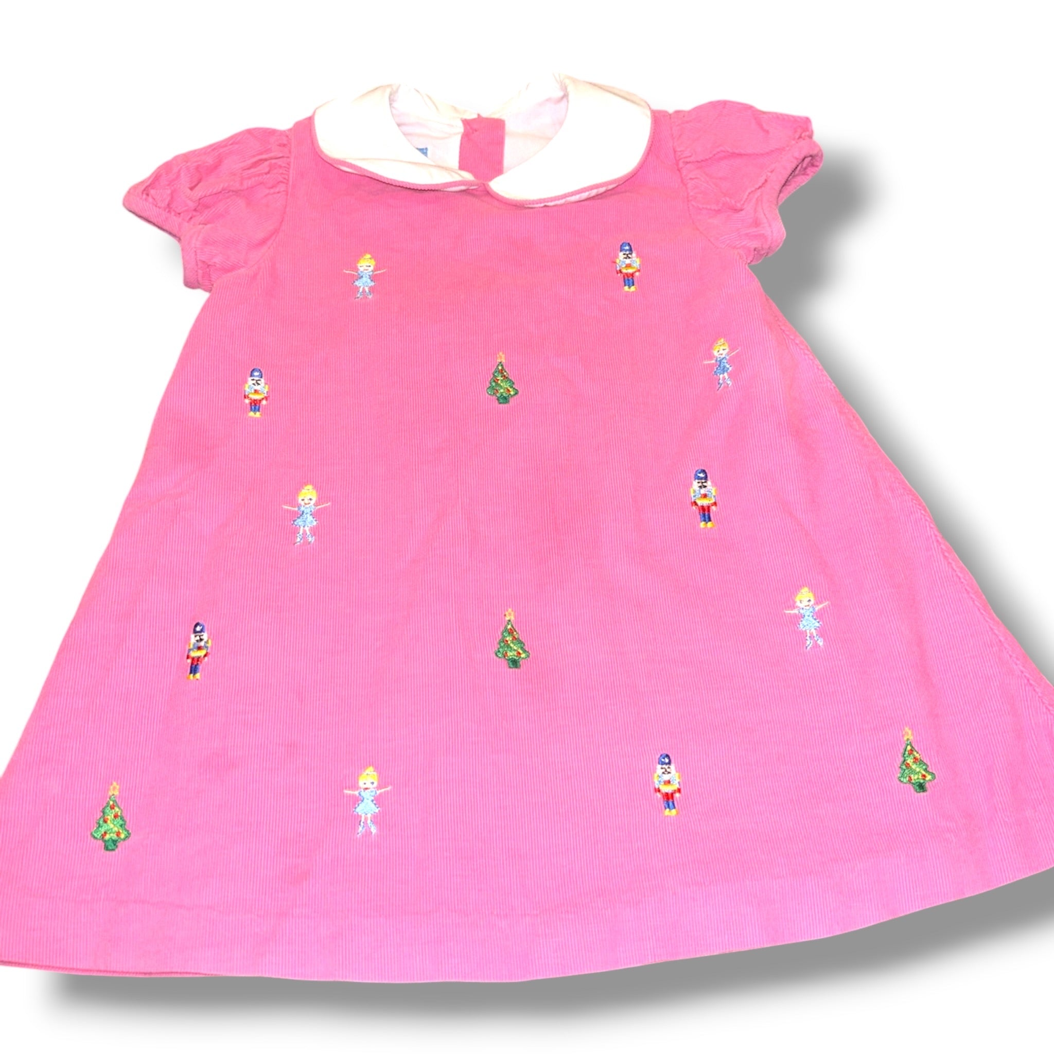 Size 2 Girls Anavini Pink Pink corduroy dress w/ nutcracker characters