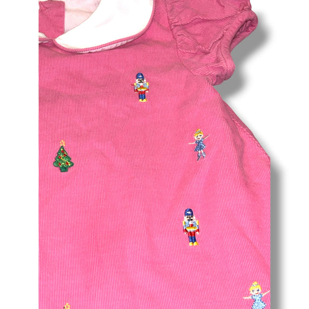 Size 2 Girls Anavini Pink Pink corduroy dress w/ nutcracker characters