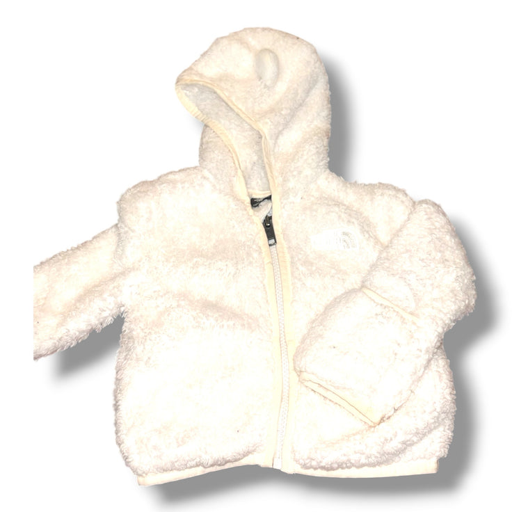 Size 3-6 month -s North Face White White sherpa jacket w/ ears on hood