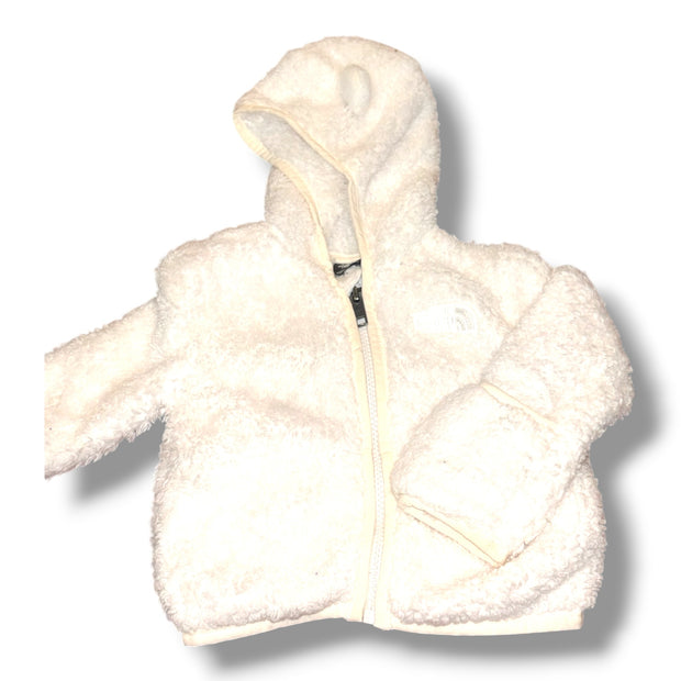 Size 3-6 month -s North Face White White sherpa jacket w/ ears on hood