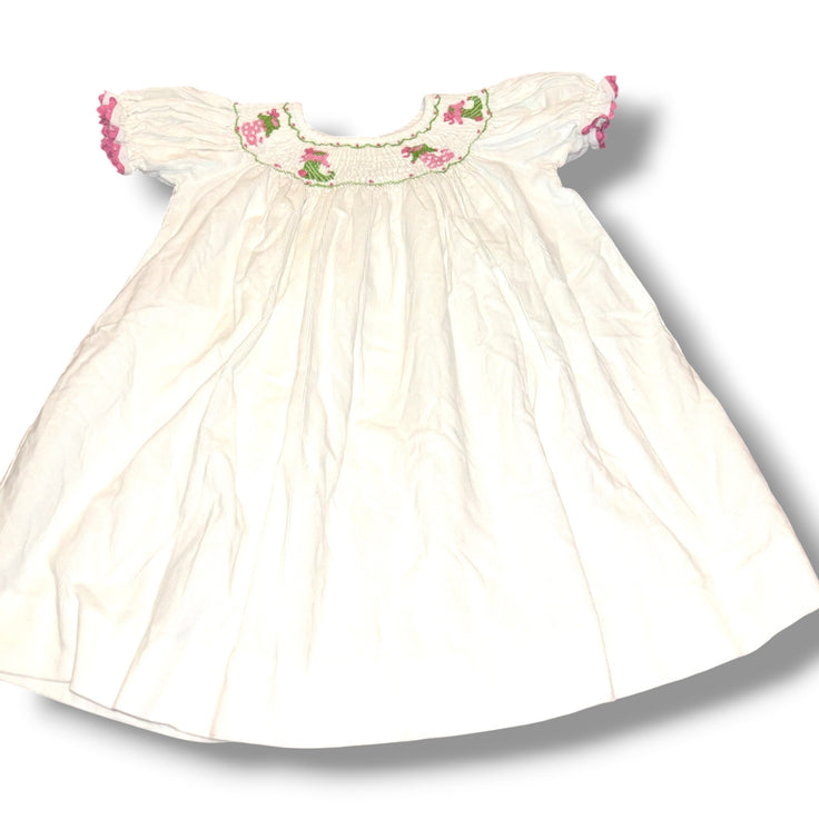 Size 2 Girls Shrimp & Grits White White corduroy dress w/ smocked stockings