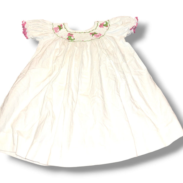 Size 2 Girls Shrimp & Grits White White corduroy dress w/ smocked stockings