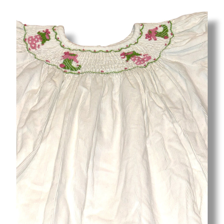 Size 2 Girls Shrimp & Grits White White corduroy dress w/ smocked stockings