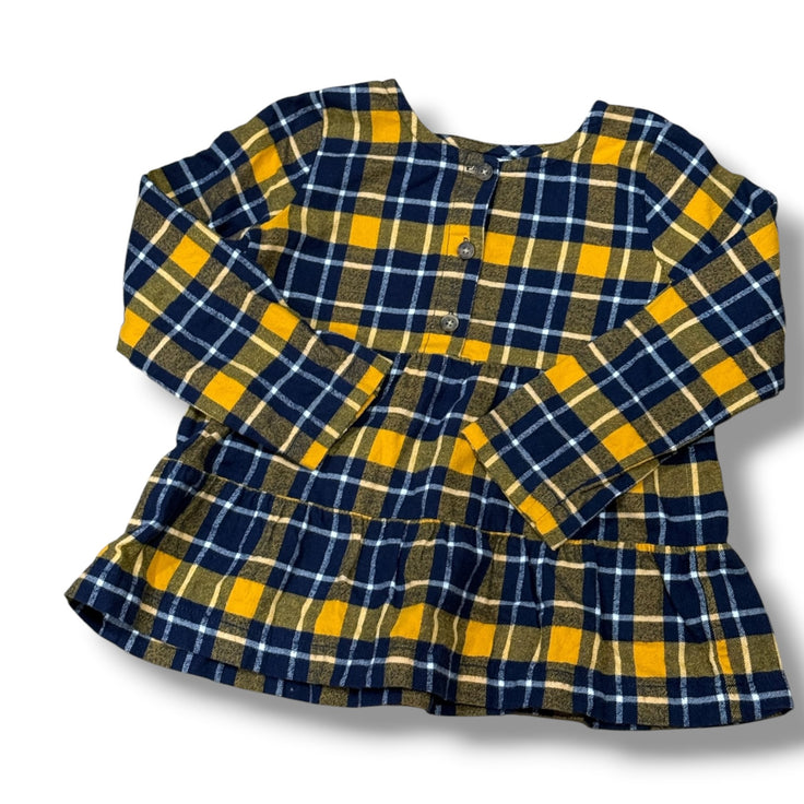 Size 5 Hanna Anderson navy and yellow flannel plaid tunic with buttons