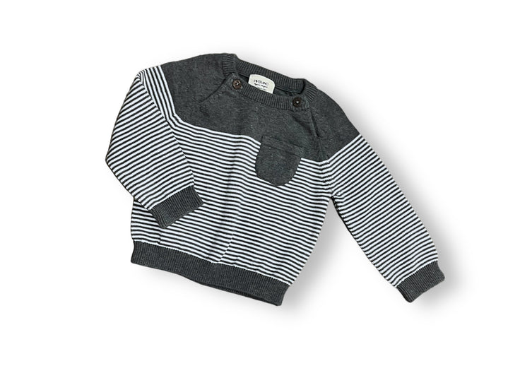 Size 3-6 month Viverano grey/cream stripe sweater with pocket Default Title / 3-6 month / Boy
