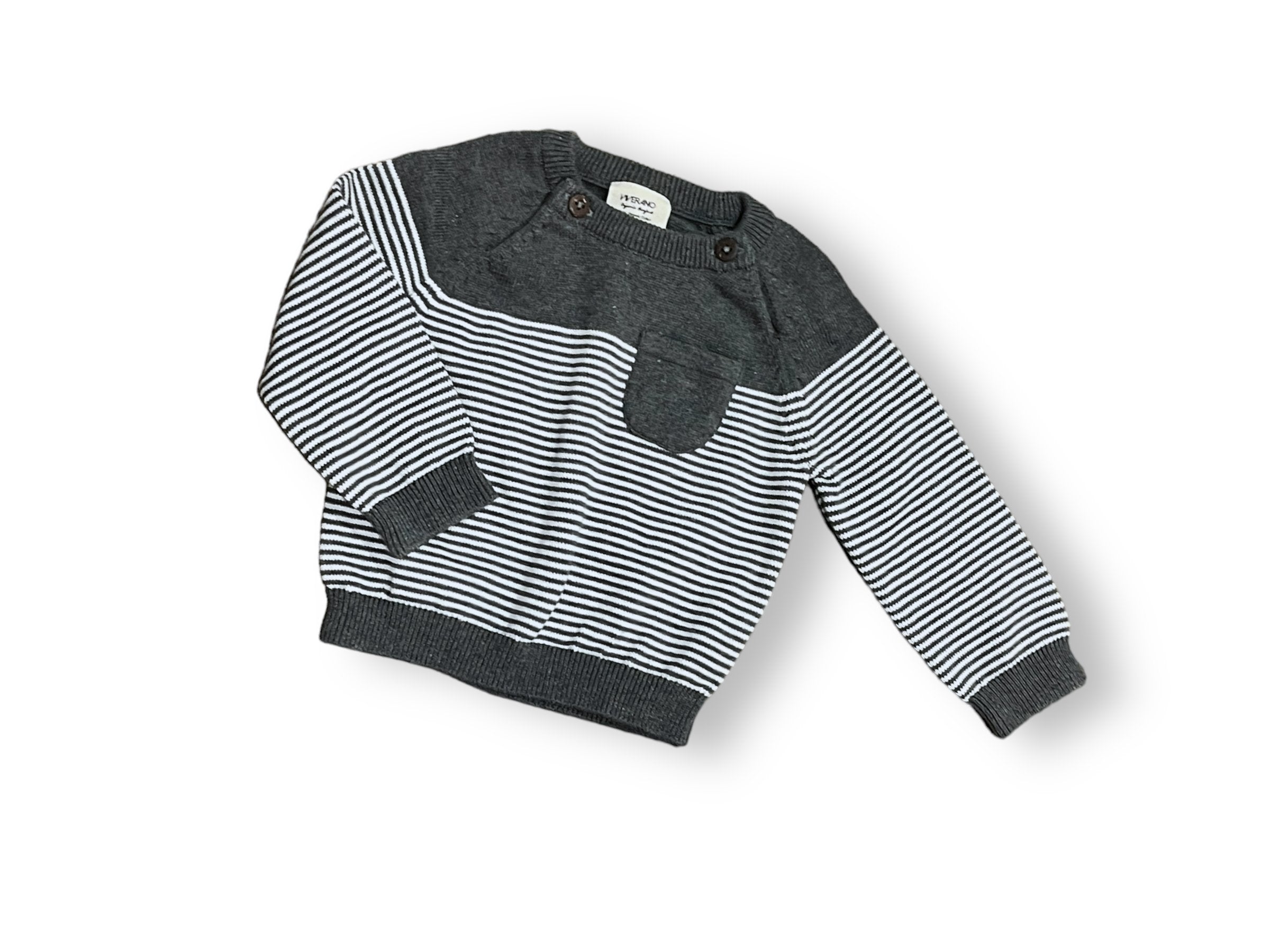 Size 3-6 month Viverano grey/cream stripe sweater with pocket Default Title / 3-6 month / Boy