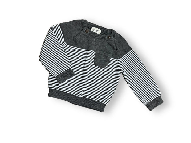 Size 3-6 month Viverano grey/cream stripe sweater with pocket Default Title / 3-6 month / Boy