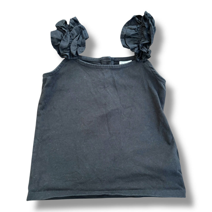 Size 5 Janie and Jack black sleeveless shirt w/ ruffle straps, buttons on back Default Title / 5 / Girl