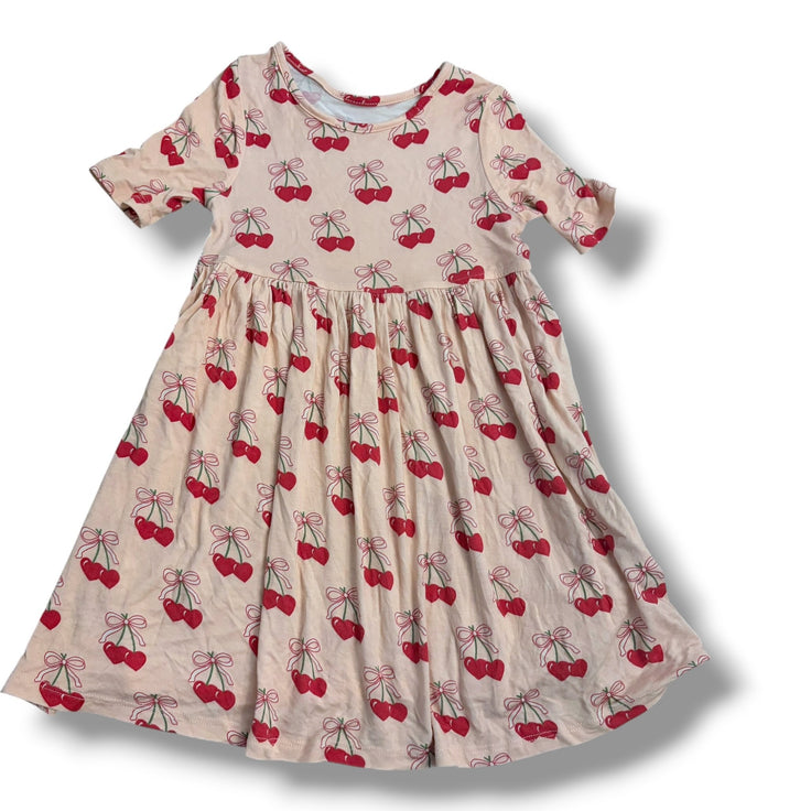 Size 4 Pink Chicken light pink dress with heart cherries, knit Default Title / 4 / Girl