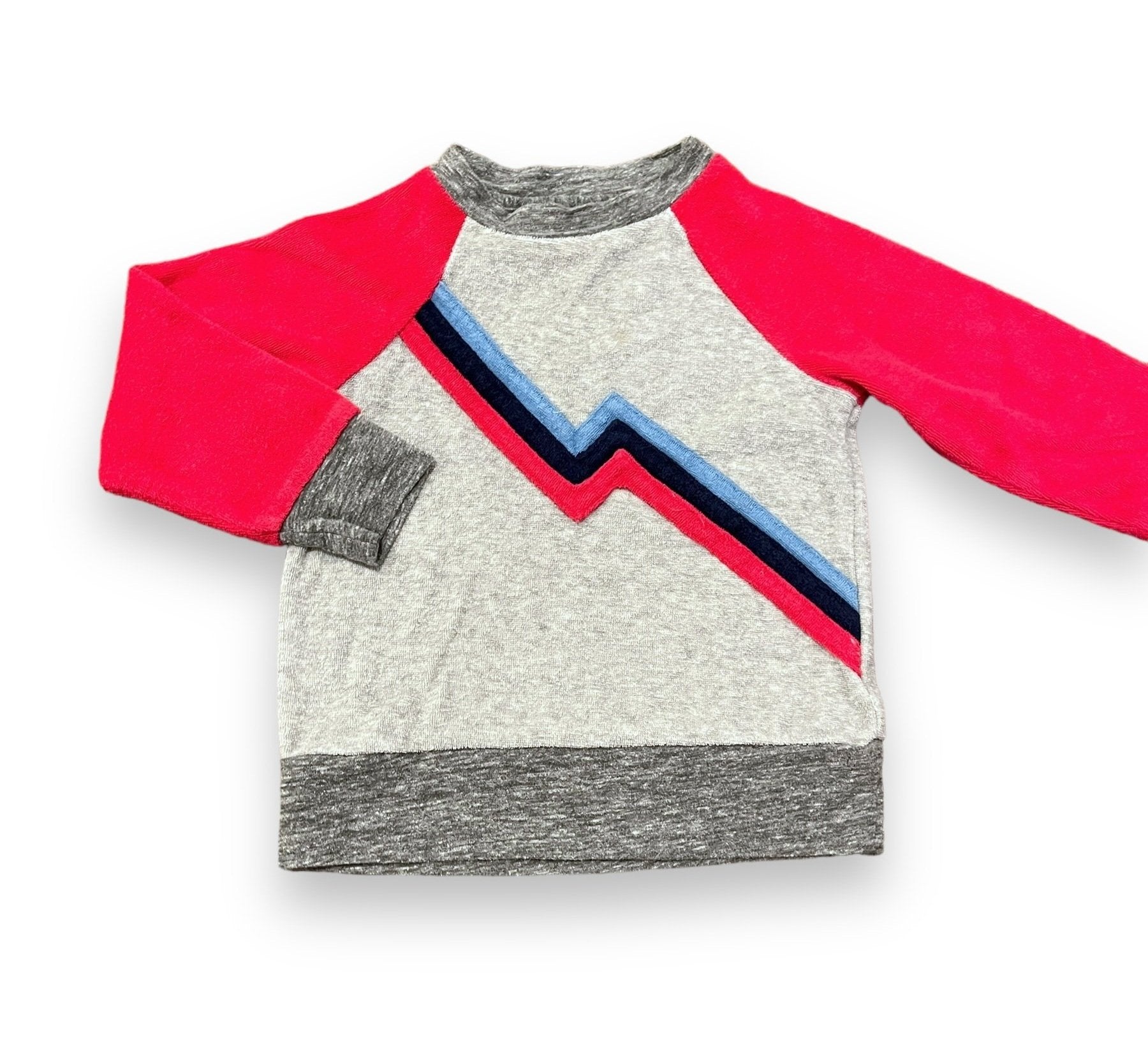 Size 18 month Miki Miette grey, navy/blue/red zigzag, red sleeves pull over, terry Default Title / 18 month / Boy