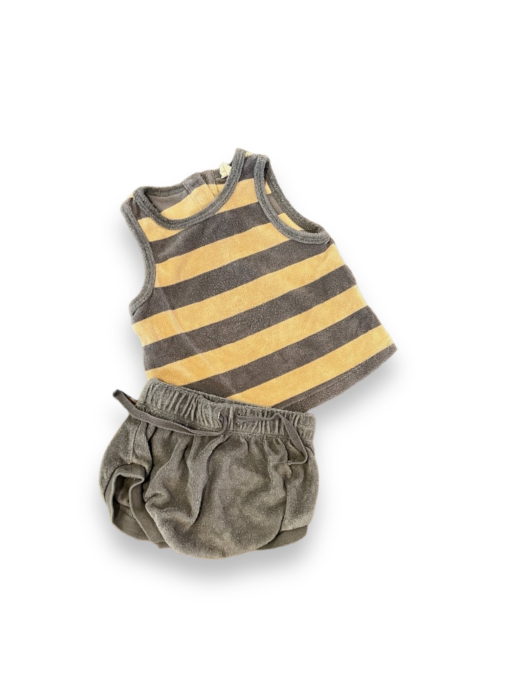 Size 6-12 month Quincy mae grey/tan stripe terry tank and short set Default Title / 6-12 month / Boy