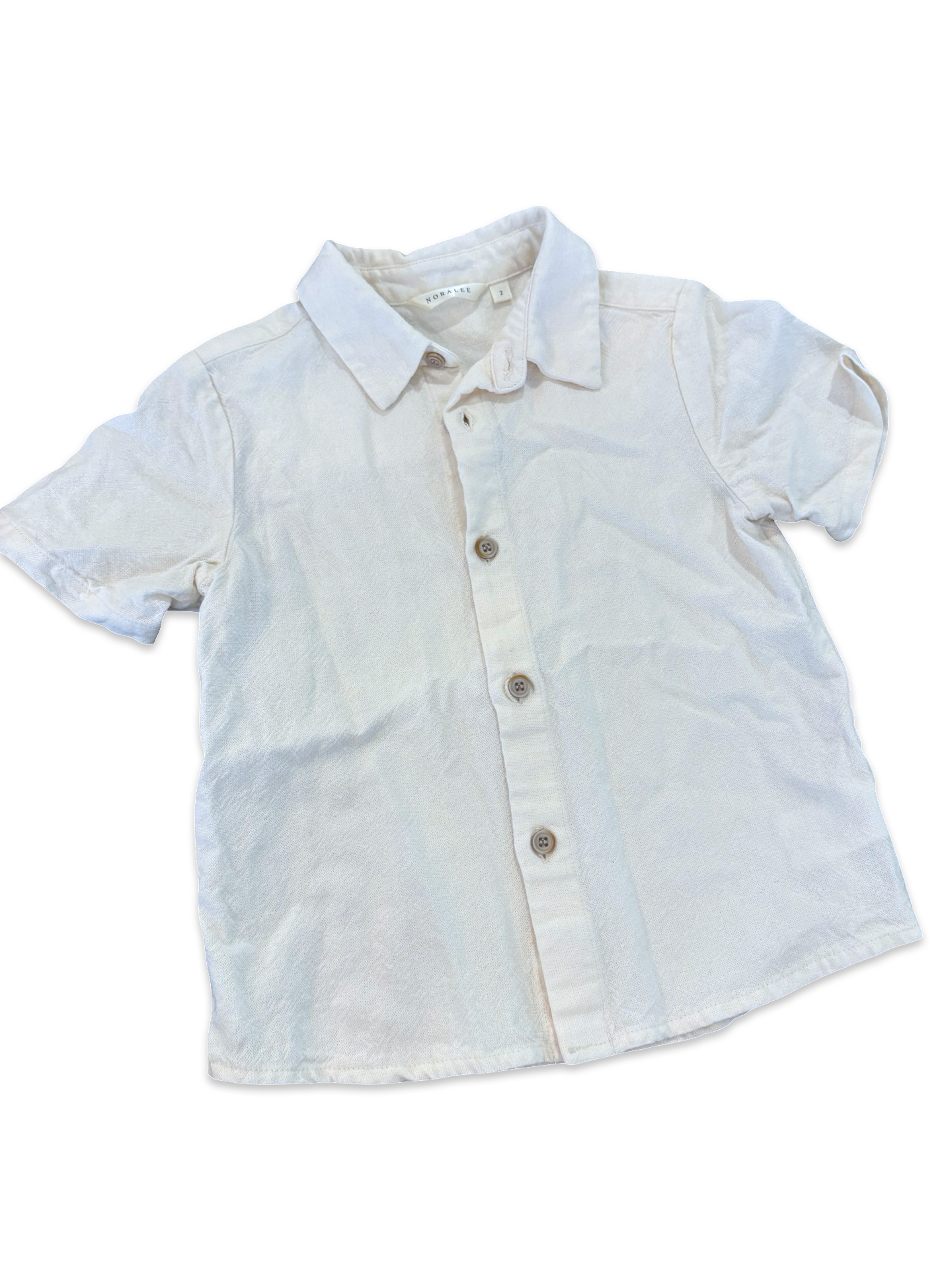 Size 2 Noralee cream short sleeve linen button up Default Title / 2 / Boy