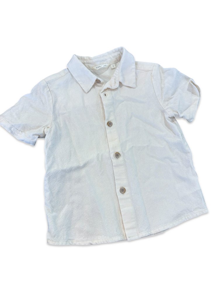Size 2 Noralee cream short sleeve linen button up Default Title / 2 / Boy