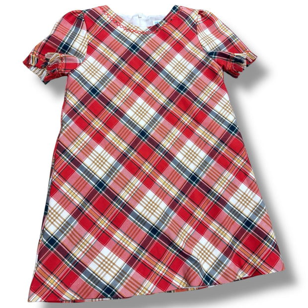Size 6 Lula & Me red/tan/navy plaid dress w/ red stitching at collar Default Title / 6 / -