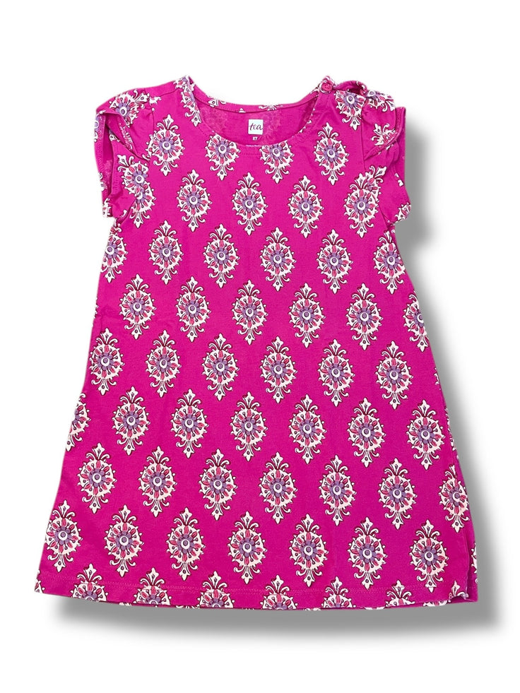 Size 2 Tea Collection fuschia cap sleeve block print dress Default Title / 2 / Girl