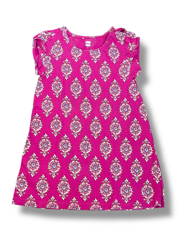 Size 2 Tea Collection fuschia cap sleeve block print dress Default Title / 2 / Girl