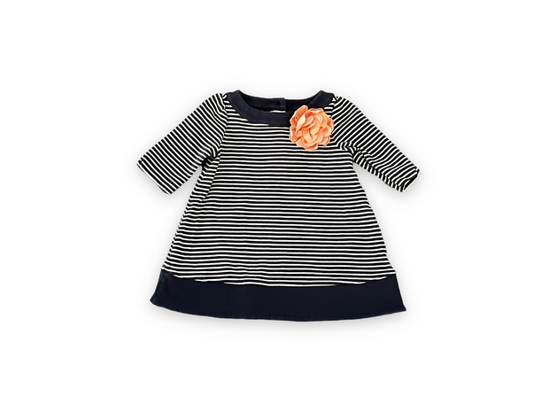 Size 12-18 months Janie and Jack navy and white stripe dress with coral flower embellishment Default Title / 12-18 month / Girl