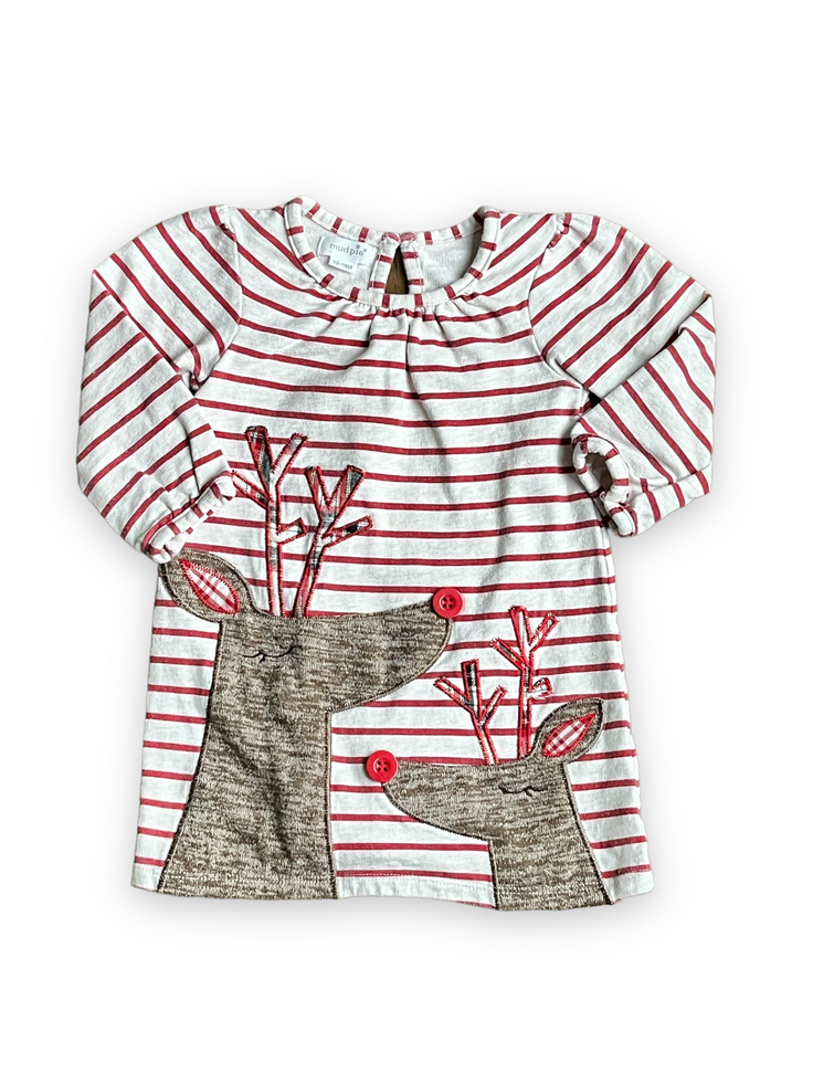 Size 12-18 month red striped reindeer dress Default Title / 12-18 month / Girl
