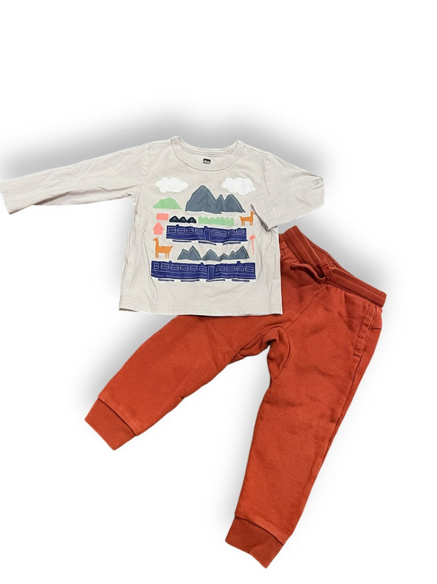 Size 12-18 month Tea Collection mountain shirt and rust colored pant set Default Title / 12-18 month / Boy