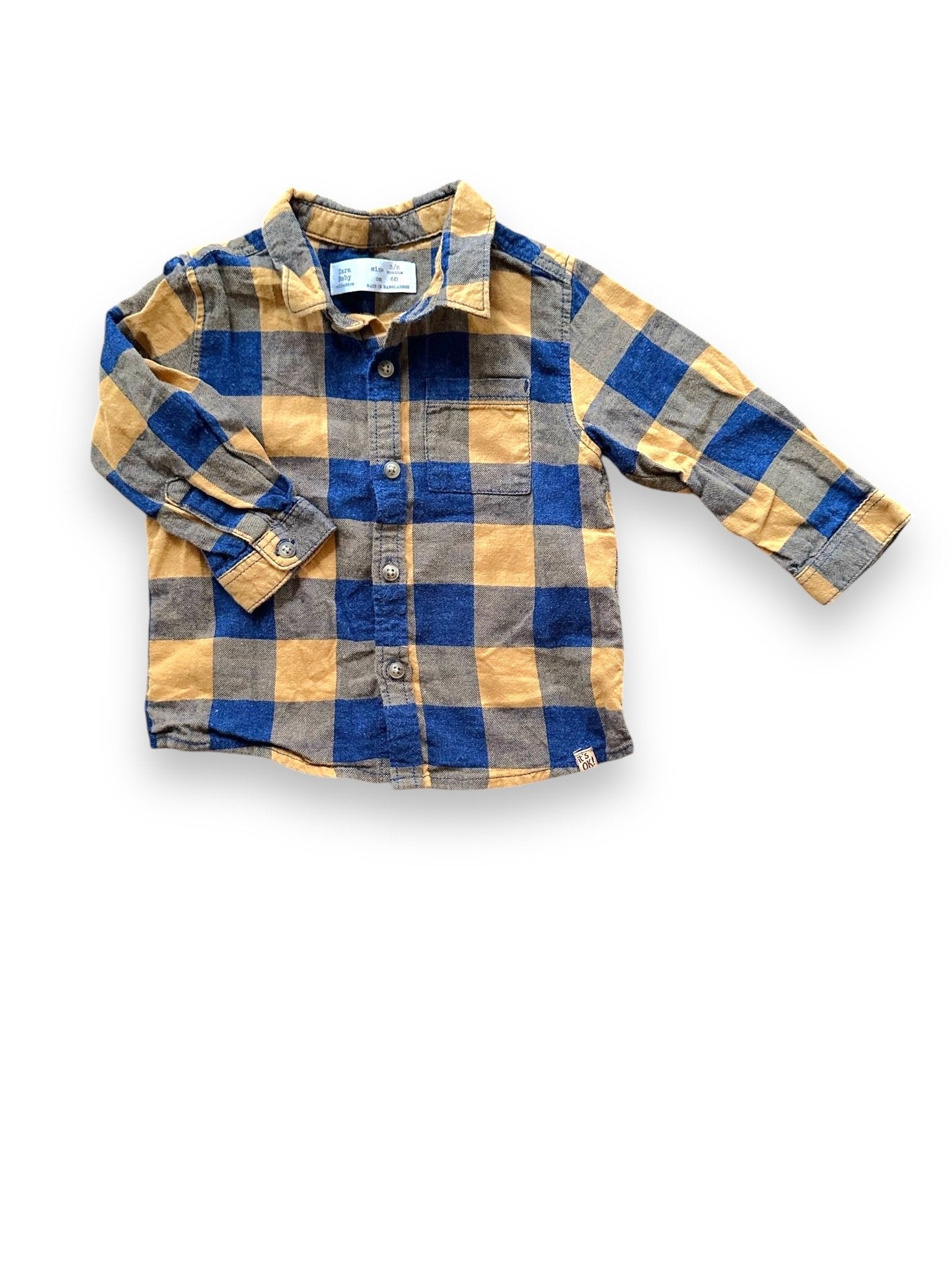 Size 3-6 months Zara yellow and blue button up Default Title / 3-6 month / Boy