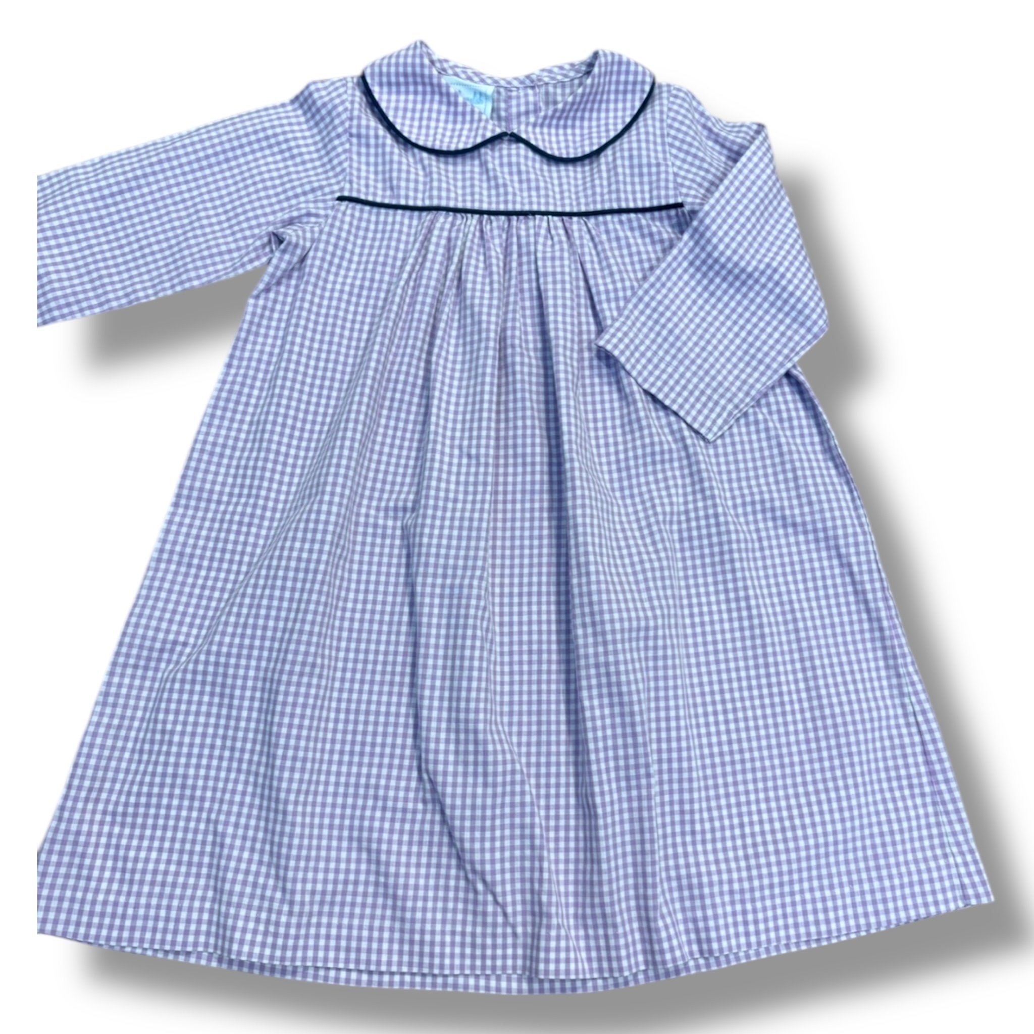 Size 5 Little english purple/white check long sleeve dress and navy trim Default Title / 5 / Girl