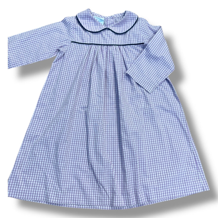 Size 5 Little english purple/white check long sleeve dress and navy trim Default Title / 5 / Girl