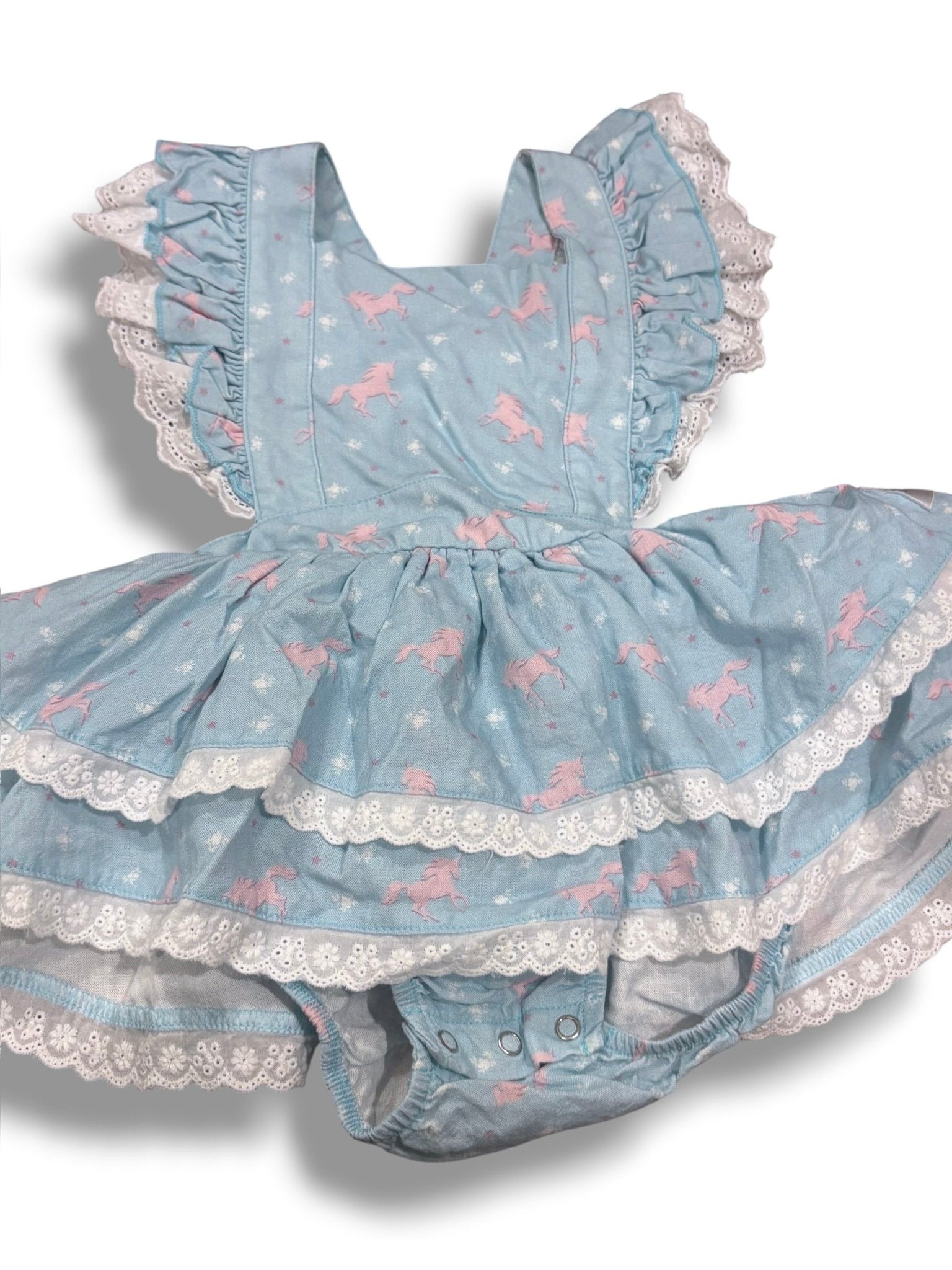 Size 3 Always in Bloom blue unicorn and eyelet ruffle bubble Default Title / 3 / Girl