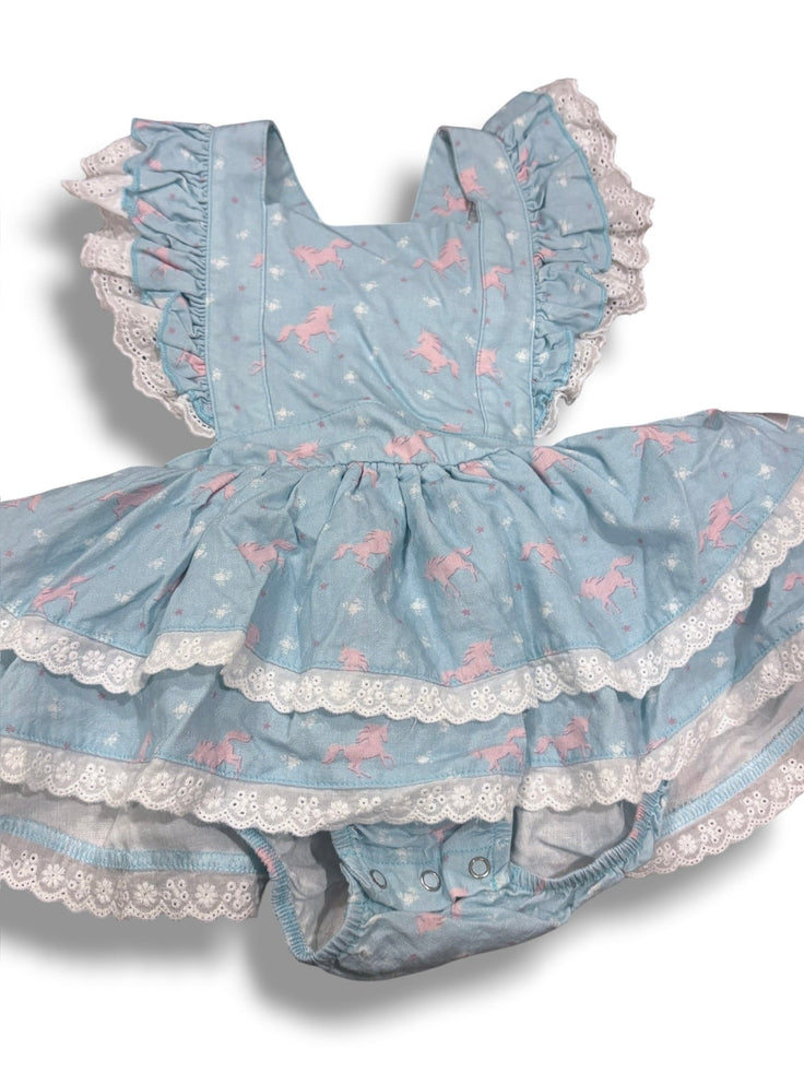 Size 3 Always in Bloom blue unicorn and eyelet ruffle bubble Default Title / 3 / Girl