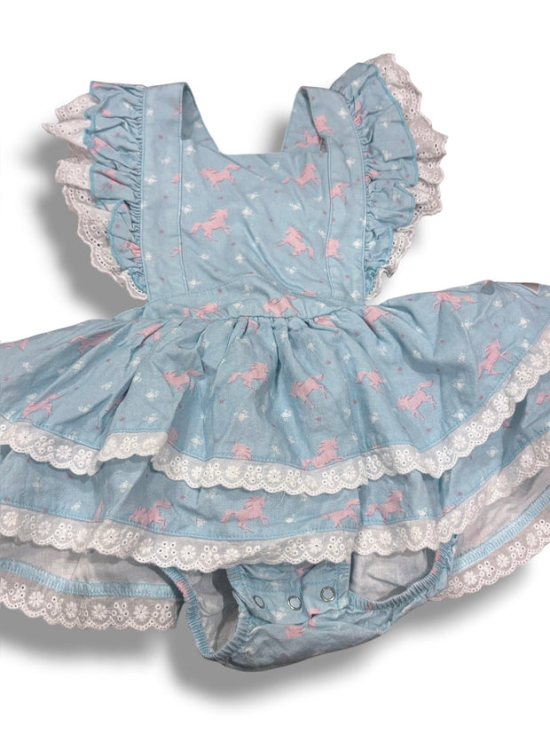 Size 3 Always in Bloom blue unicorn and eyelet ruffle bubble Default Title / 3 / Girl