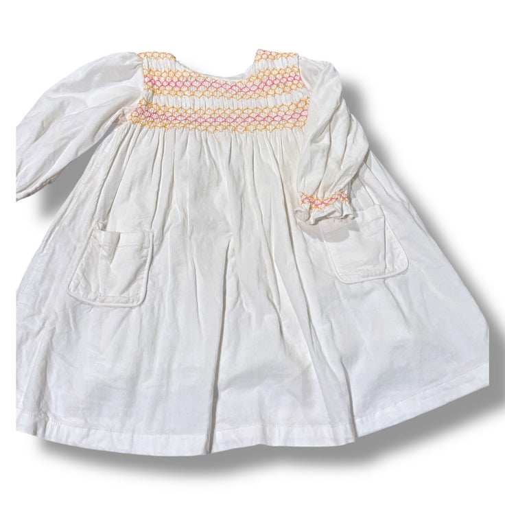 Size 4 Oak Apparel white corduroy dress w/ pink/yellow smocking Default Title / 4 / Girl