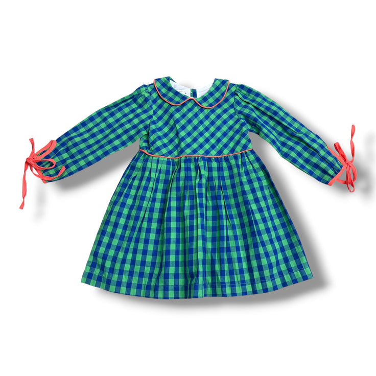 Size 2 Oaks Apparel green and blue check dress with pink trim, ties on sleeve - NWT Default Title / 2 / Girl