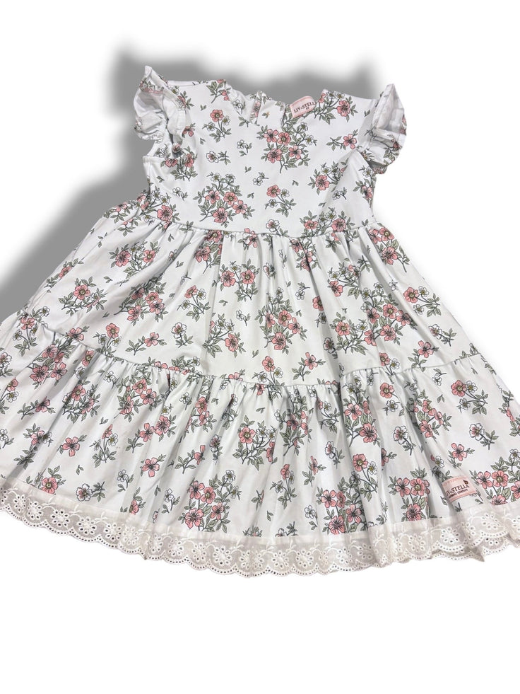 Size 4 Liv + Stella pale blue and pink floral tiered dress with eyelet hem Default Title / 4 / Girl