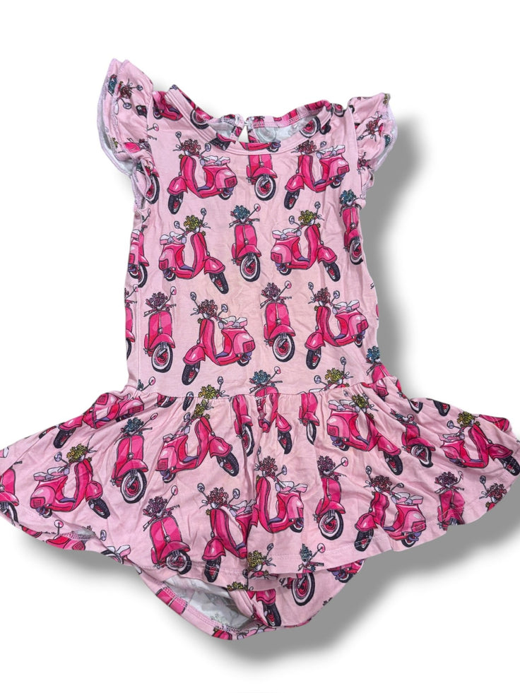 Size 2 pink short sleeve dress with dark pink vespas Default Title / 2 / Girl